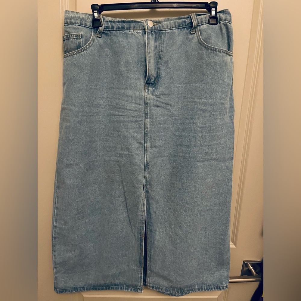SHEIN Light Blue Denim Midi Skirt